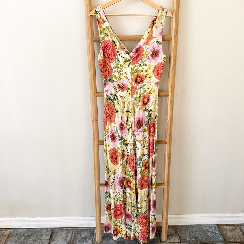 Paper Heart Floral Print V Neck Sleeveless Maxi Dress Linen Blend Size Medium - Picture 4 of 8